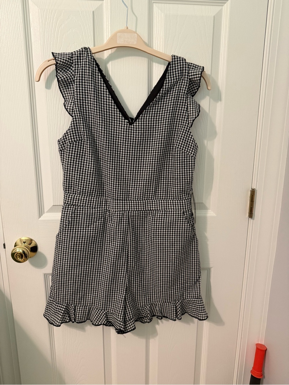 Doe & Rae Black And White Gingham Romper